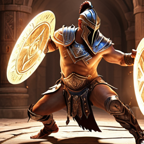 Home 14 **Prompt 1:** Aion Gladiator, powerful warrior, runes glowing, strength and crit focused, dynamic action pose.