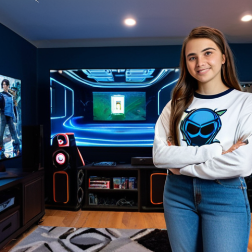 **

A young woman with intricately customized features stands proudly in a modern gaming room. She wears stylish, but modest, casual clothing: jeans, a long-sleeved graphic tee, and sneakers. The room is decorated with gaming memorabilia and soft lighting. The focus is on showcasing the character's unique facial features and hair customization. Safe for work, appropriate content, fully clothed, family-friendly. Perfect anatomy, correct proportions, natural pose, well-formed hands, proper finger count, natural body proportions, professional digital art, high detail.

**